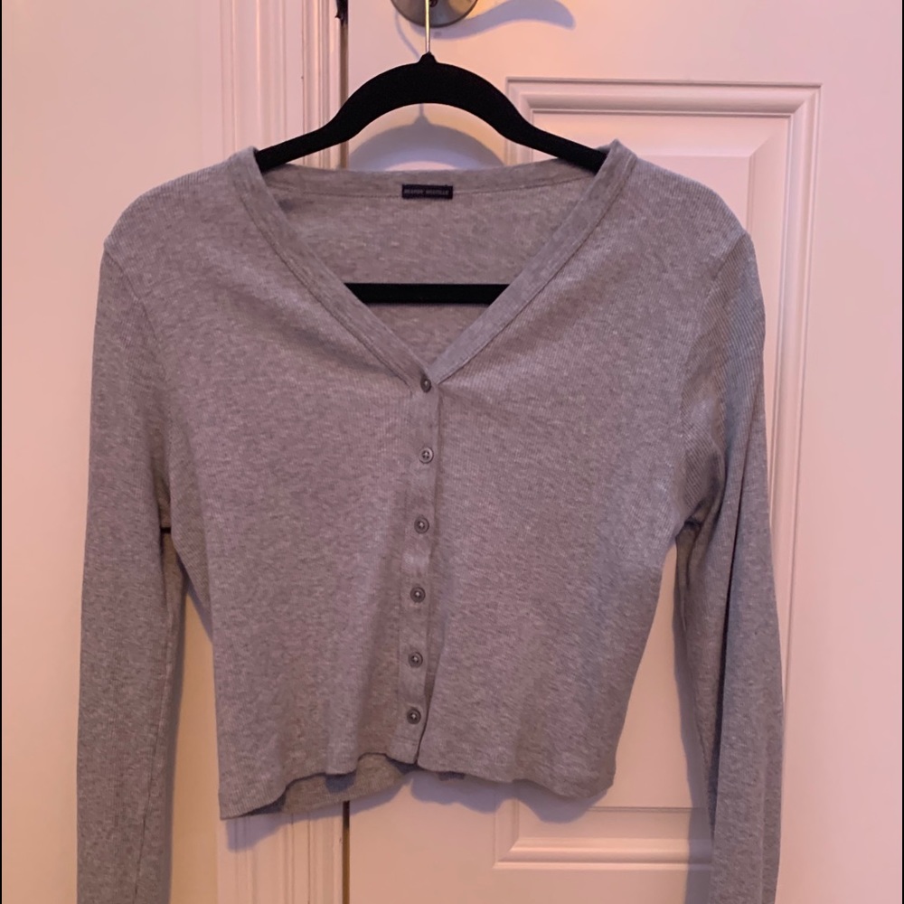 brandy grey long sleeve button-up zelly top